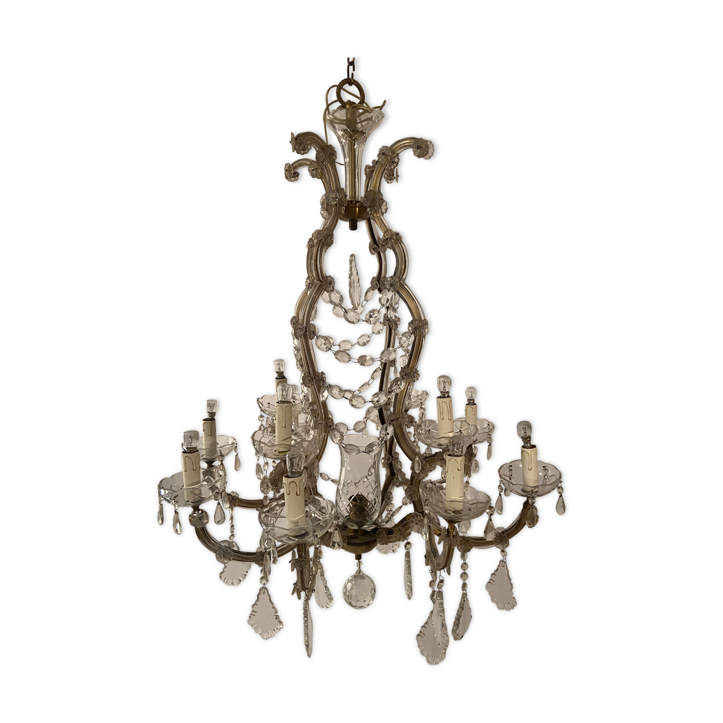 Imposing venetian chandelier in crystal with tassels