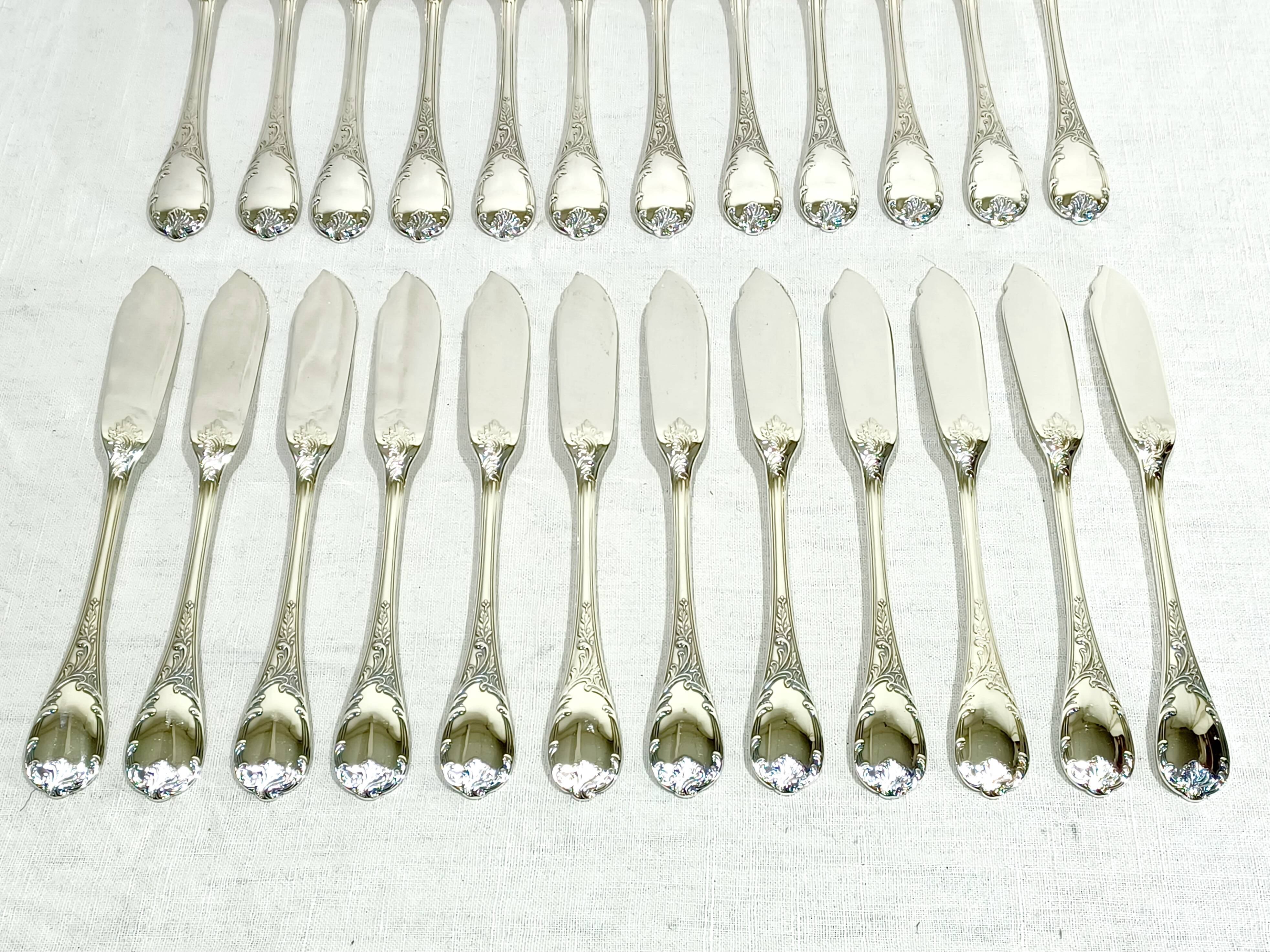 Christofle – 12-piece silver-plated fish cutlery set, Marly model