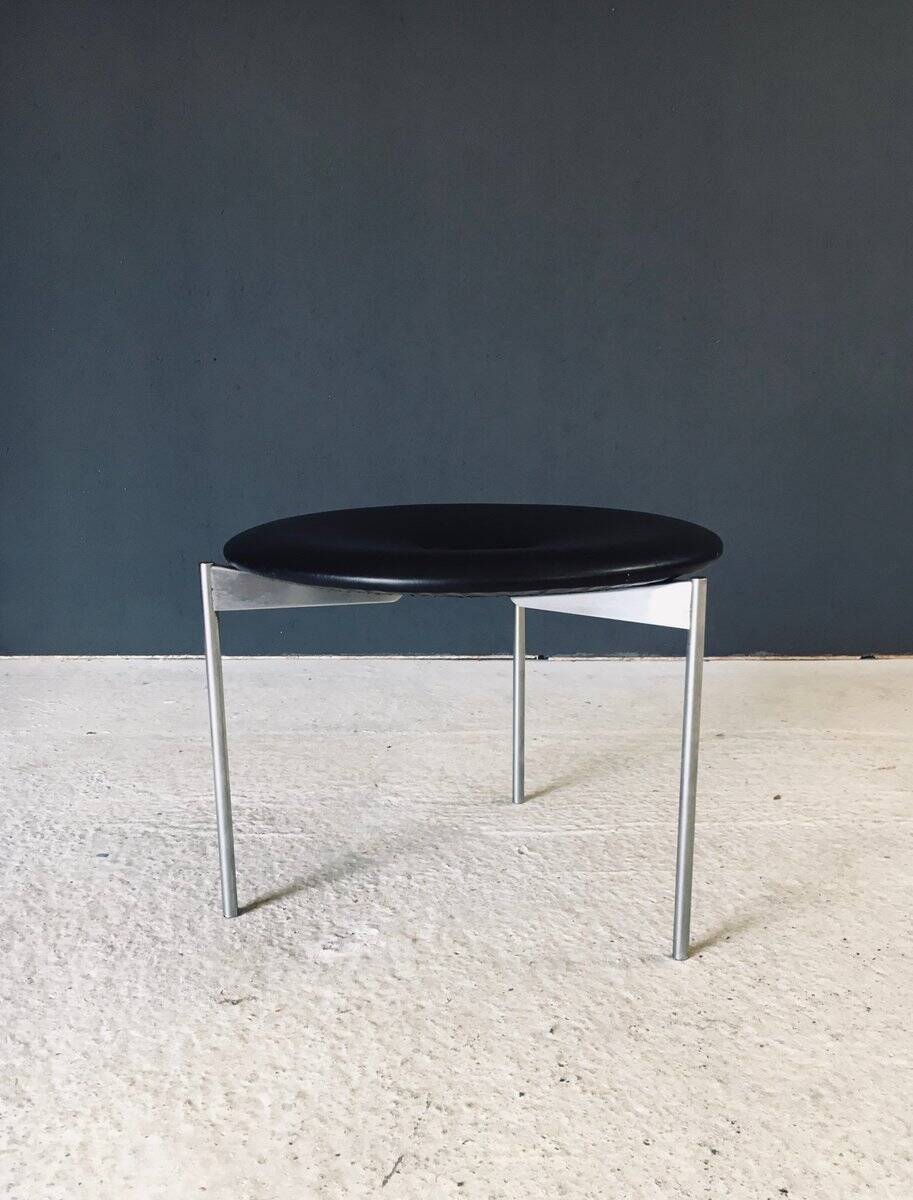 Midcentury Modern Leather Tripod Stool by Uno & Östen Kristiansson for Luxus, Sweden, 1960s