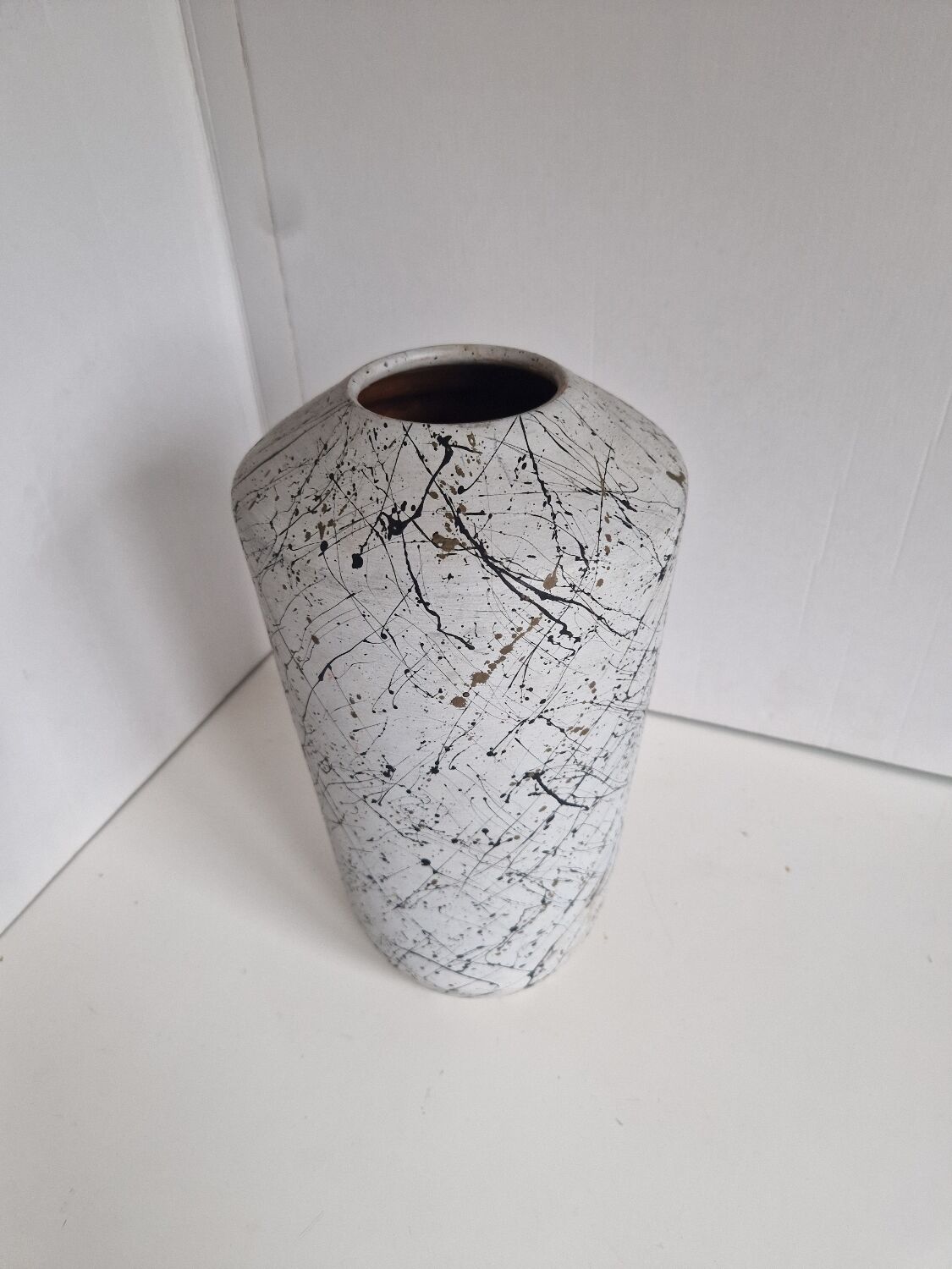 Painted Terracotta Vase with Graphic Pattern