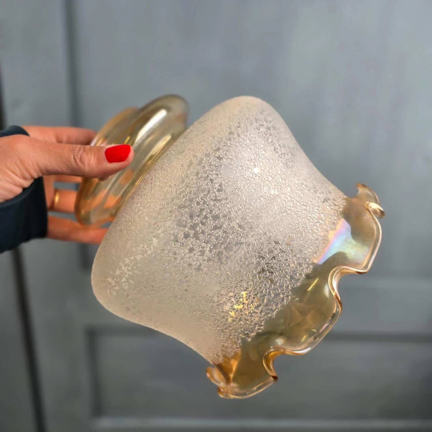 Vintage globe lampshade frosted amber scalloped retro
