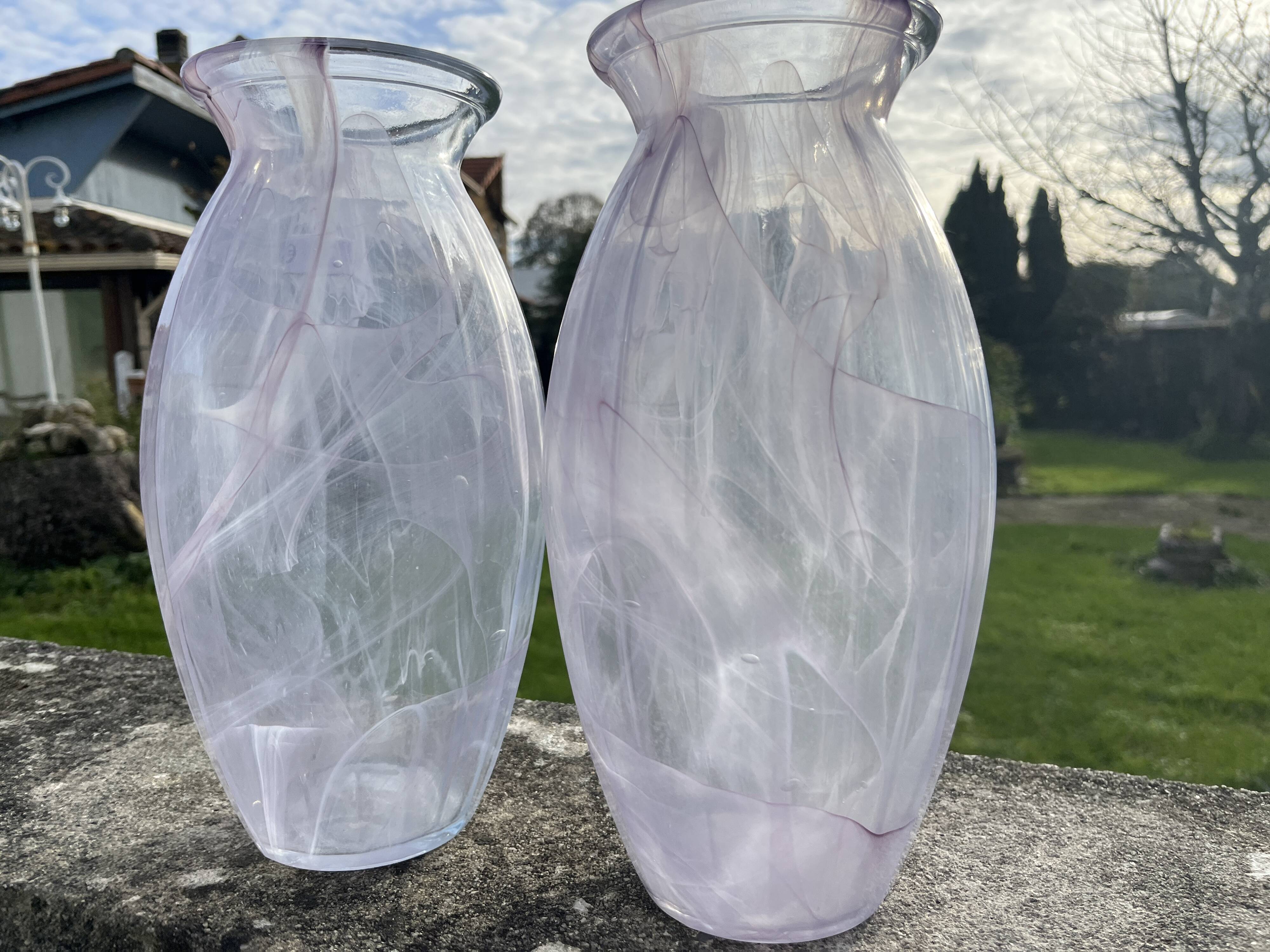 Pair of Blown Glass Soliflore Vases – Purple Marbled Effect (Spat