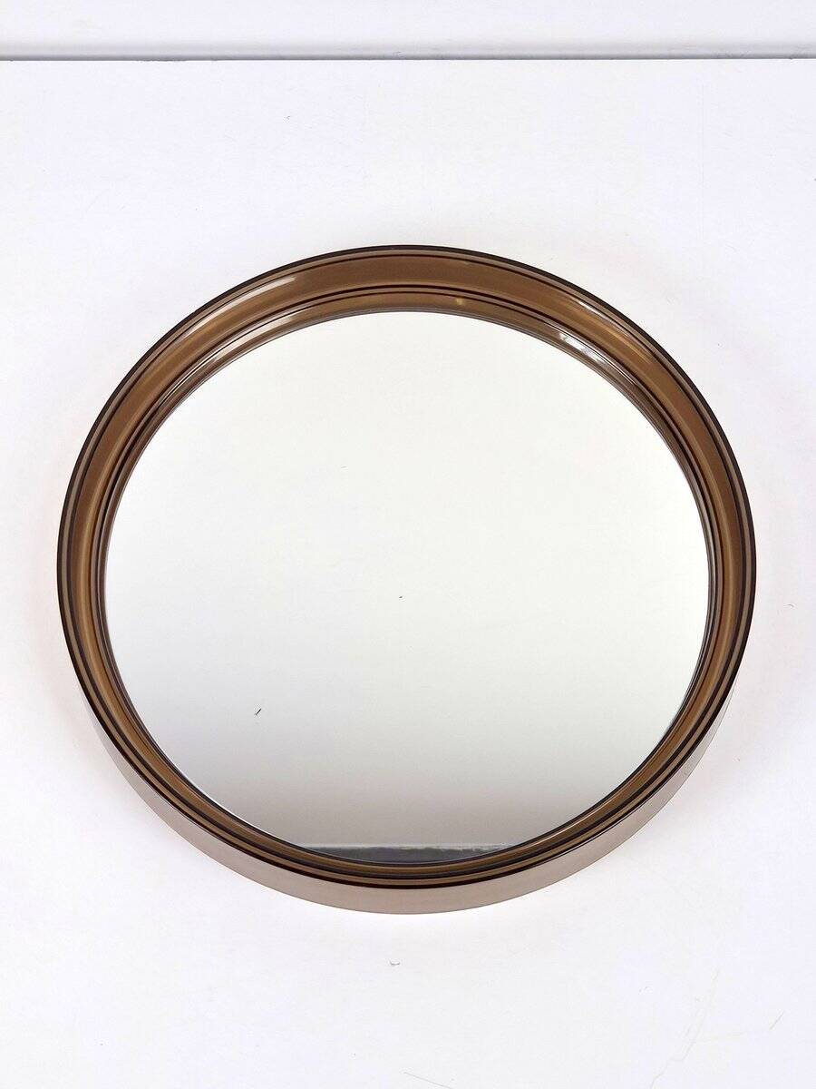 Vintage Round Smoked Brown Acrylic Mirror from Gilac, France, 1970s