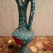 Pitcher/ Ceramic vase sea foam green and red glazed
