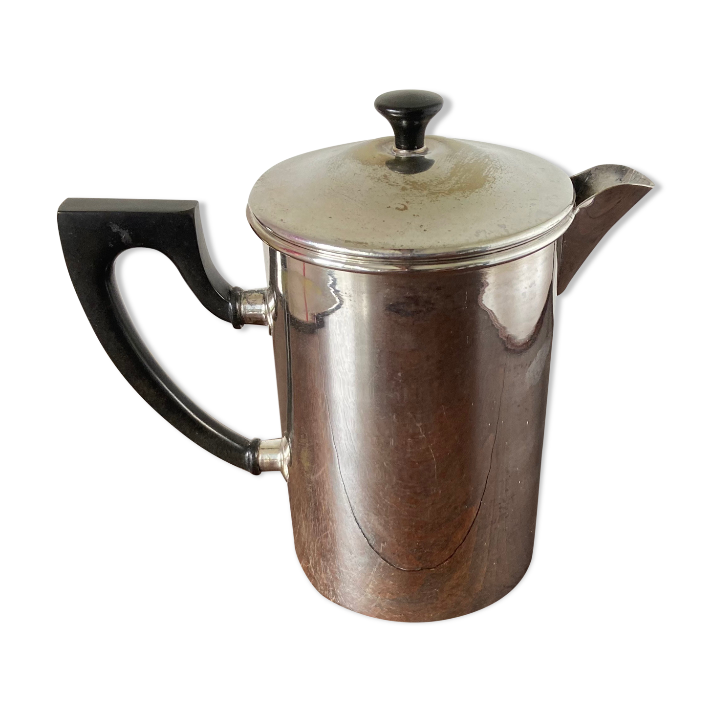 Old silver metal piston coffee maker