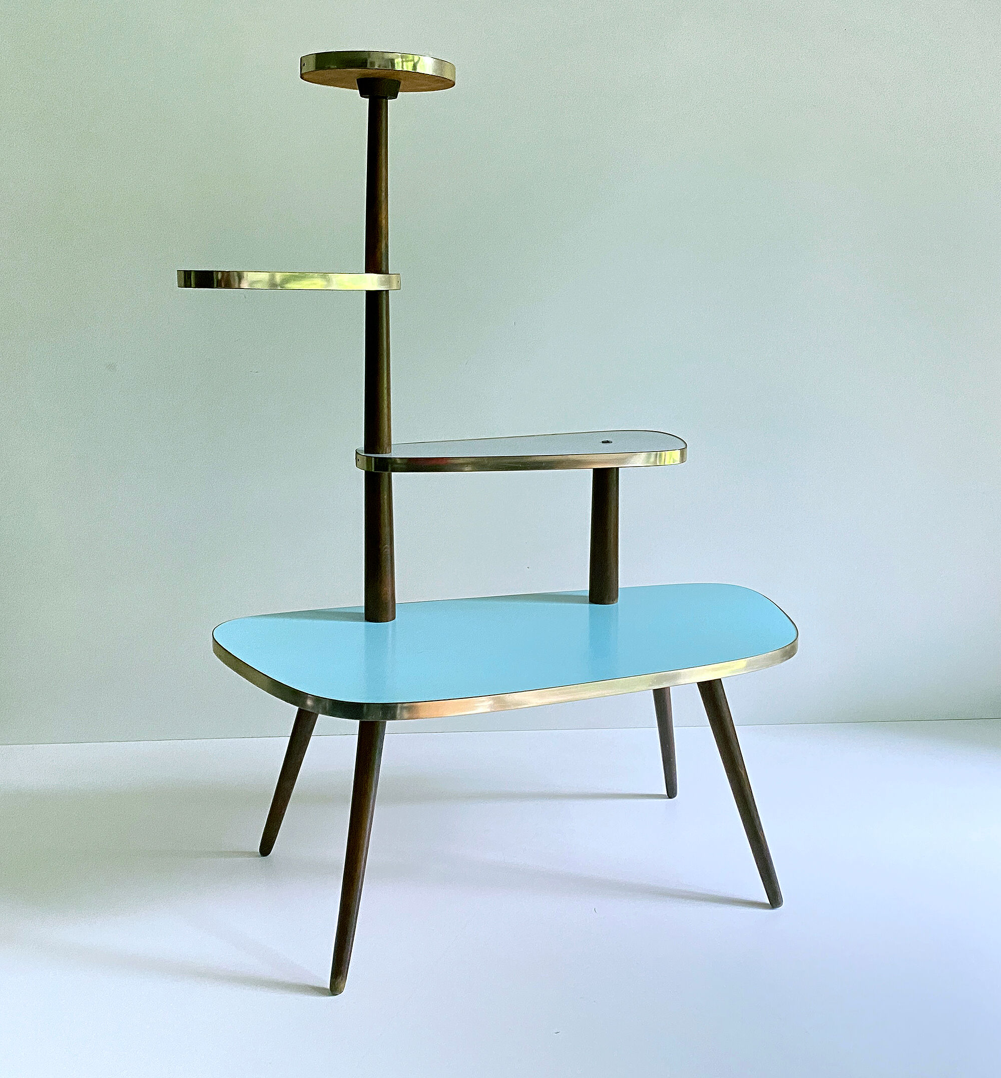 Table Desserte ètagère door vintage plant, 50s, blue gray Yellow Red