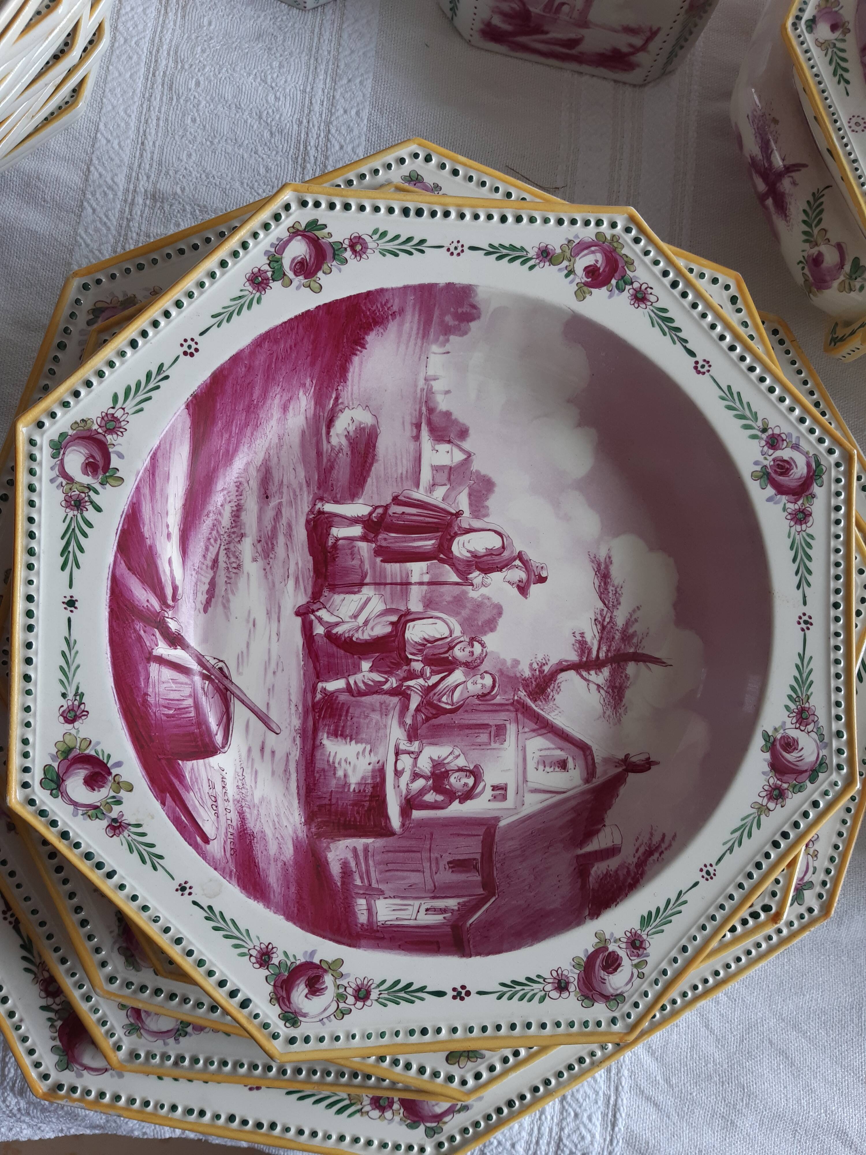 18th century antique hand-painted tableware set from Tournay