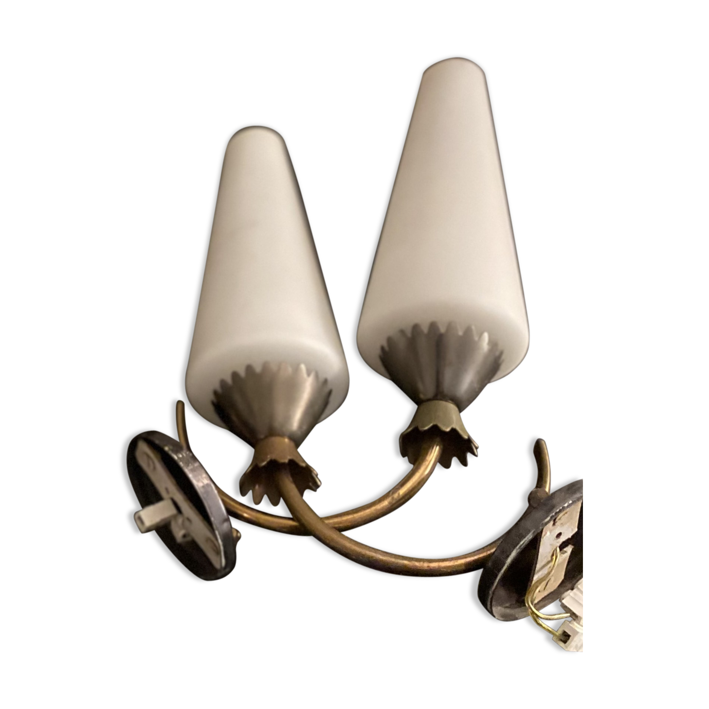 Pair of 50-60 bi-tone brass and bronze wall light