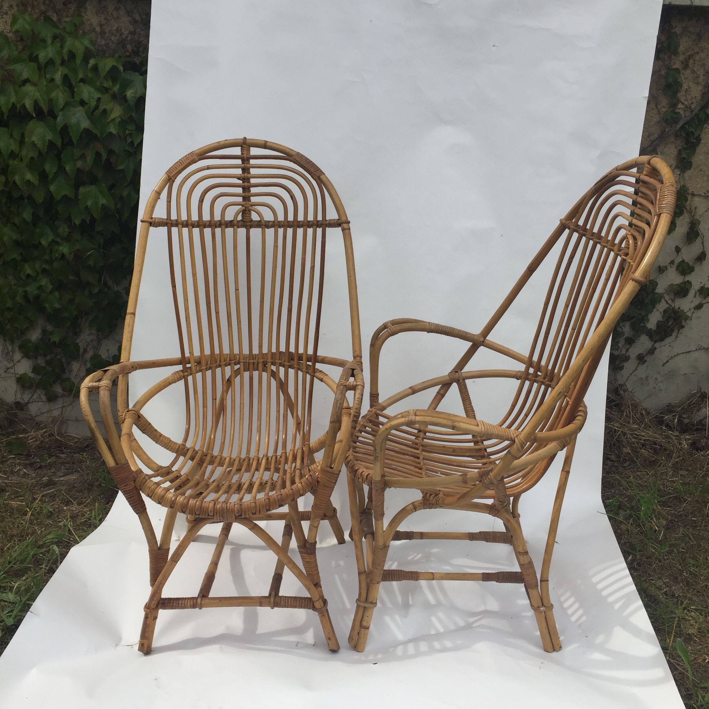 Pair of rattan armchairs