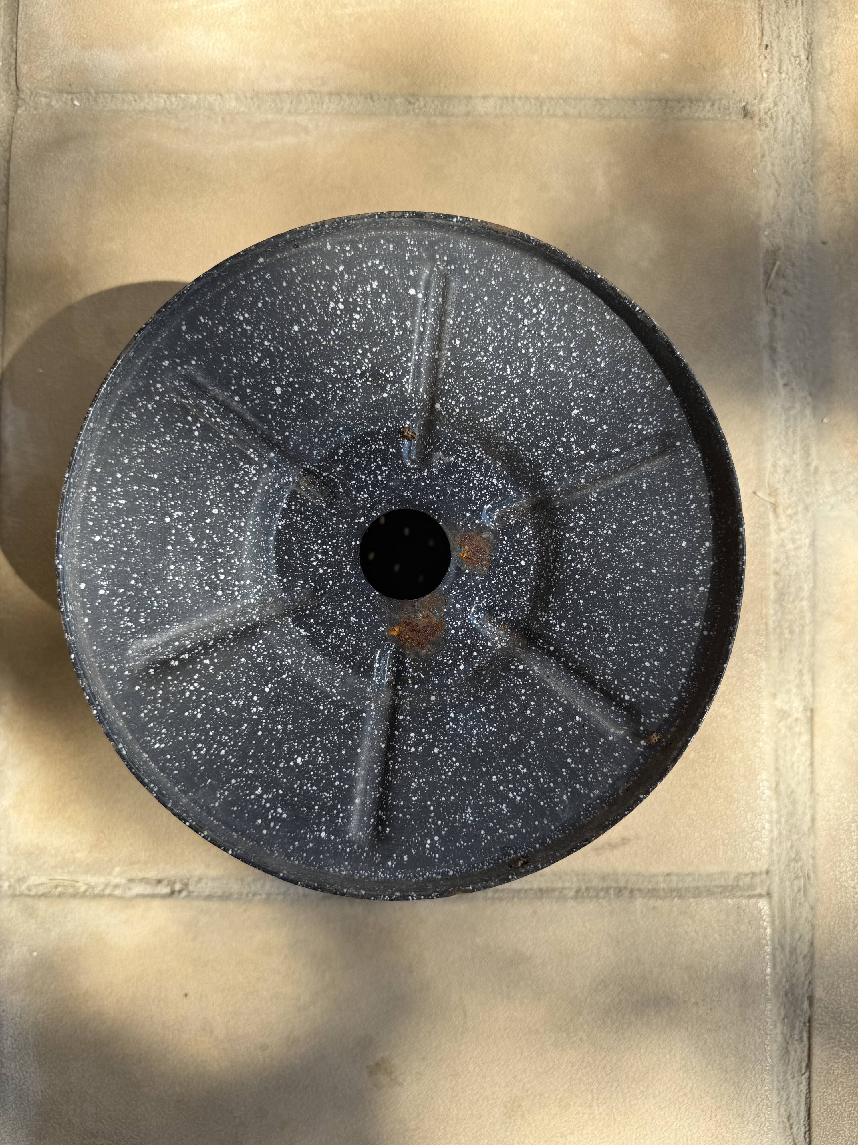 Vintage perforated enamelled sheet metal planter, 50s design