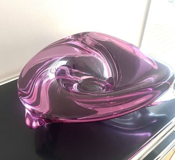Val Saint Lambert Grand Plat Cristal Violet Murano objet Vase Moderne  Anci
