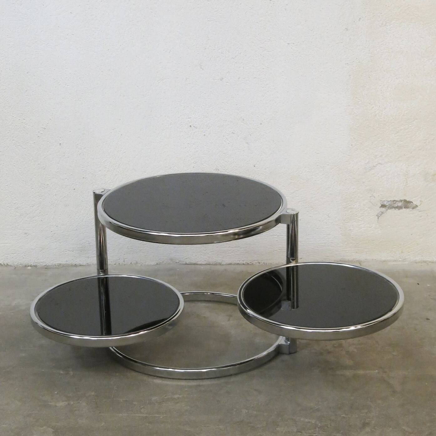 Vintage Leitmotiv Swivel coffee table in chromed metal and glass, Netherlands 1970-1980