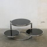 Vintage Leitmotiv Swivel coffee table in chromed metal and glass, Netherlands 1970-1980