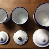 Enamelled kitchen coffee maker, ladle holder, spice jars set