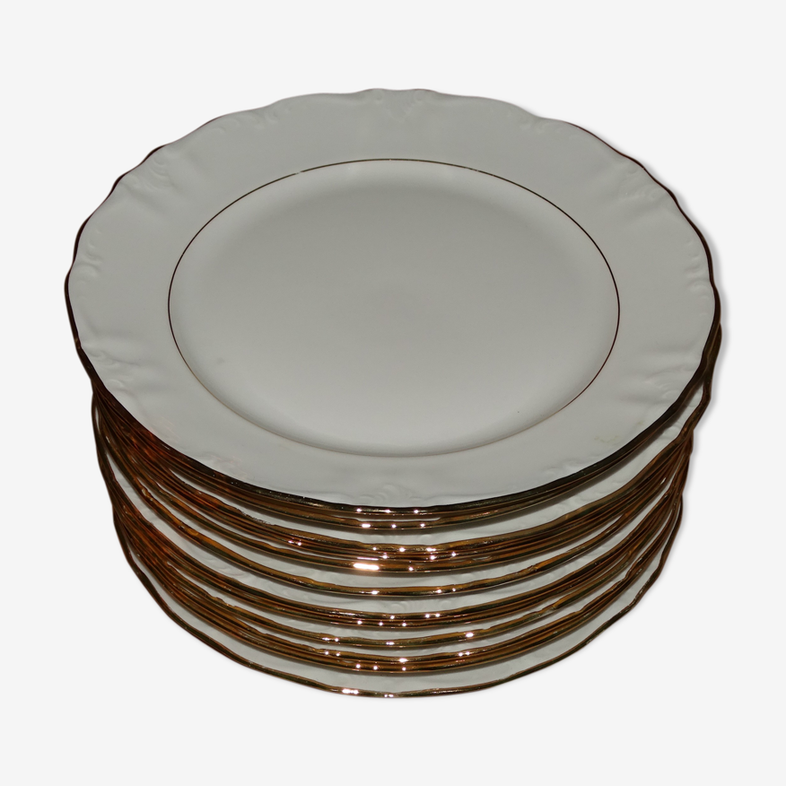 Set de 12 assiettes en porcelaine blanche liseré doré Bavaria