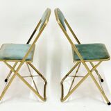 Ancien paire de chaises pliantes chaisor - métal & velours - vintage 60's 70's