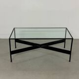 Table basse en fer et verre fabriquée à la main dans les années 60
