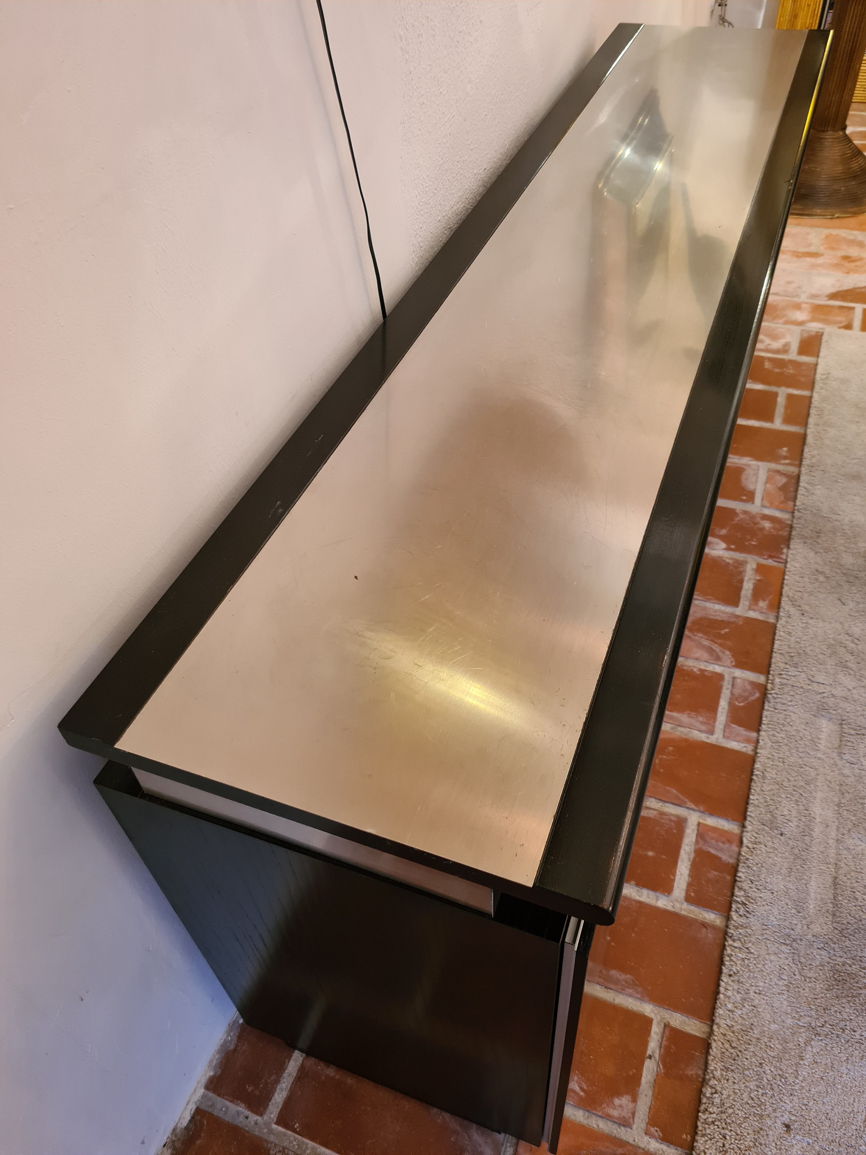 Blackened wood and chrome