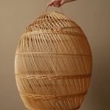 Suspension in natural wicker rattan vintage braided bohemian decoration handmade artisanal manufacturing