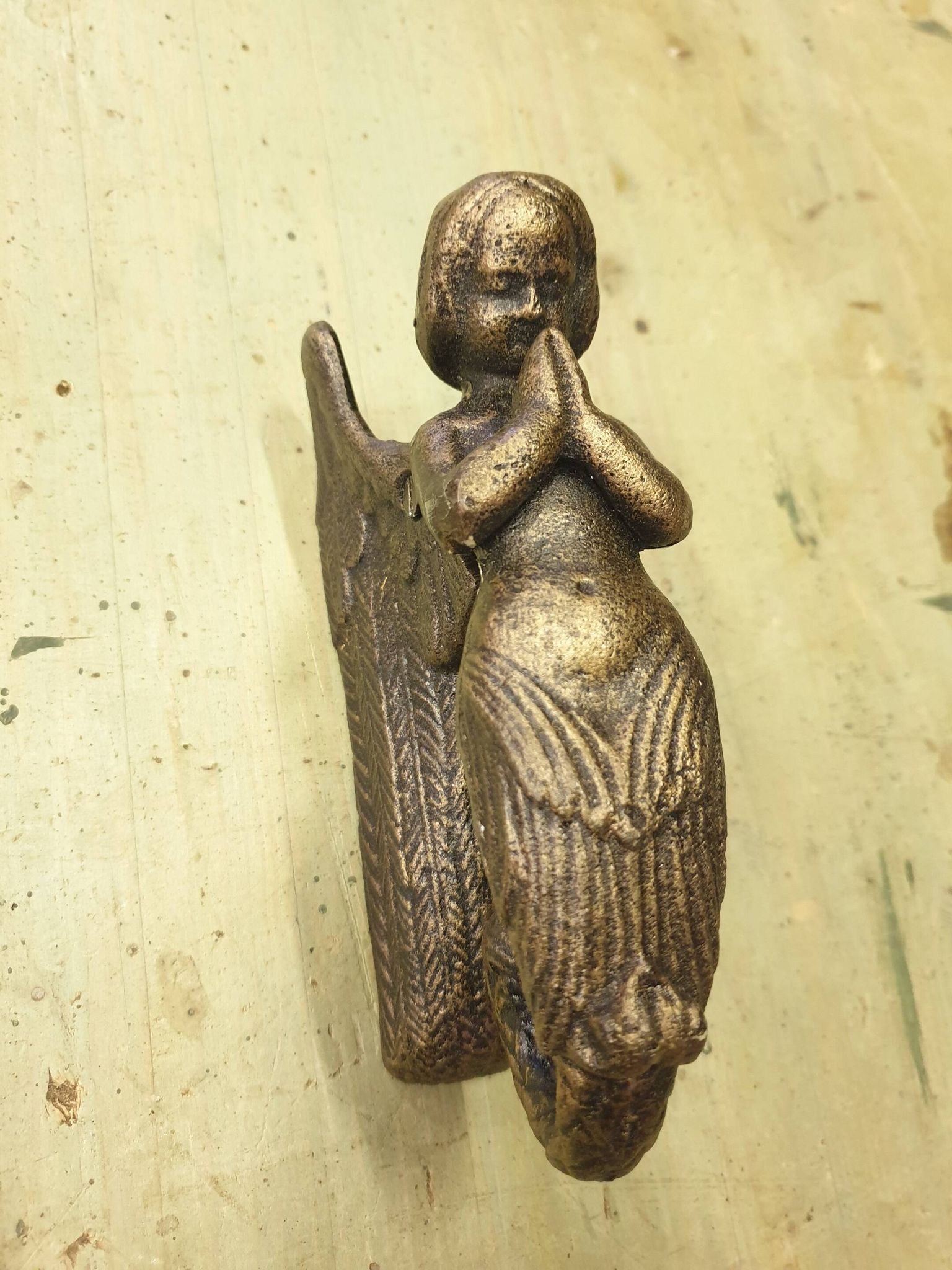 Petit heurtoir sirène ou angelot en fonte couleur bronze - xxè