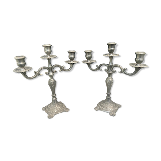 Pair of pewter candle holders - Made in Italy - 70s