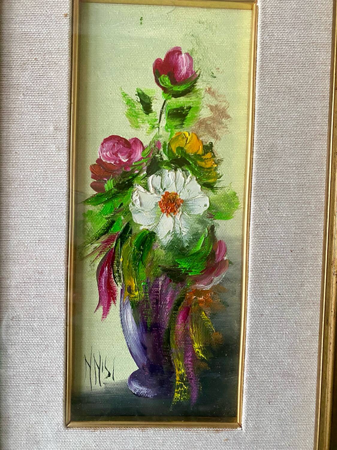 Oil on Vintage Panel - Flower Bouquet by NNISI - 27 x 40 cm