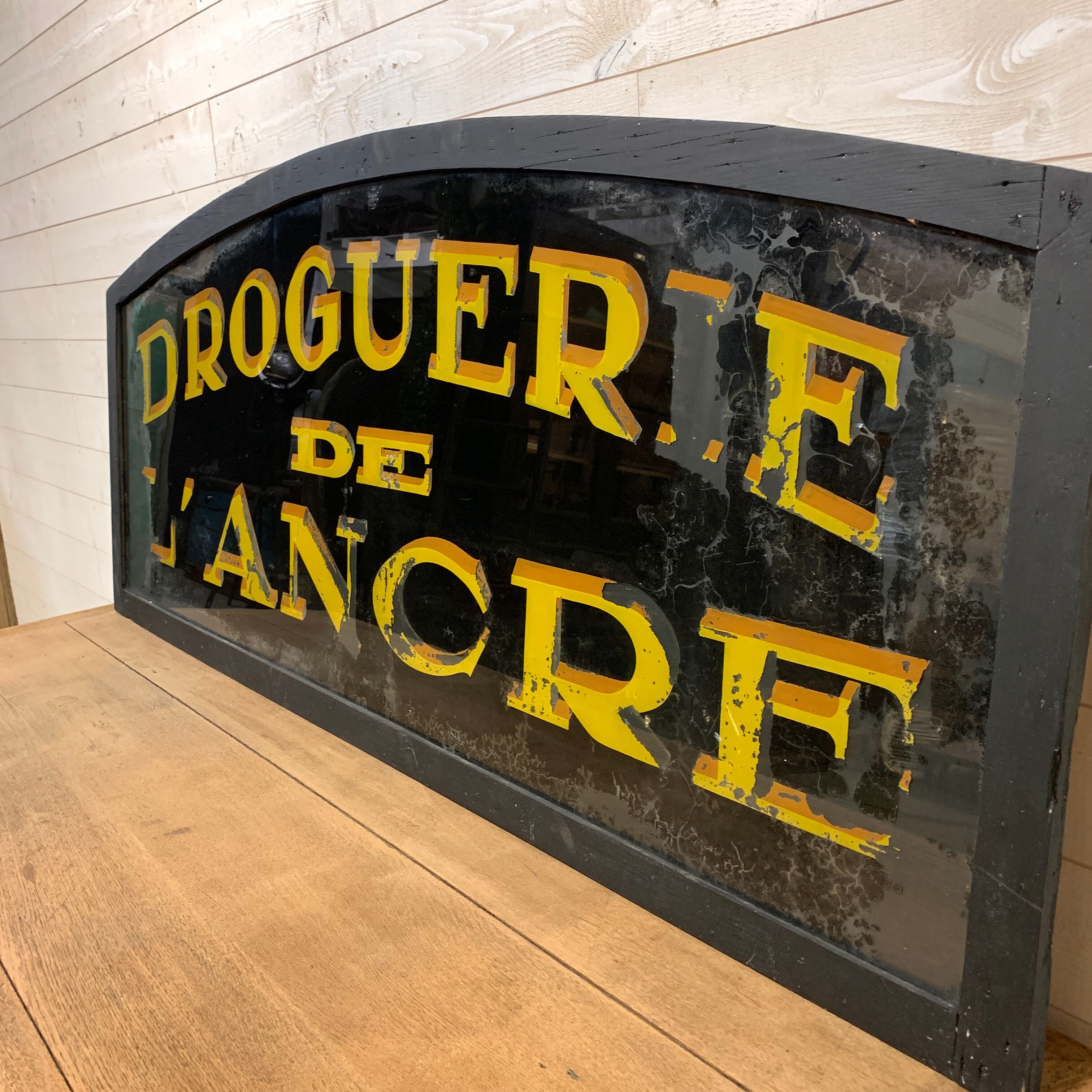 Ancient sign painted on Glass Drugs of the Anchor 1920