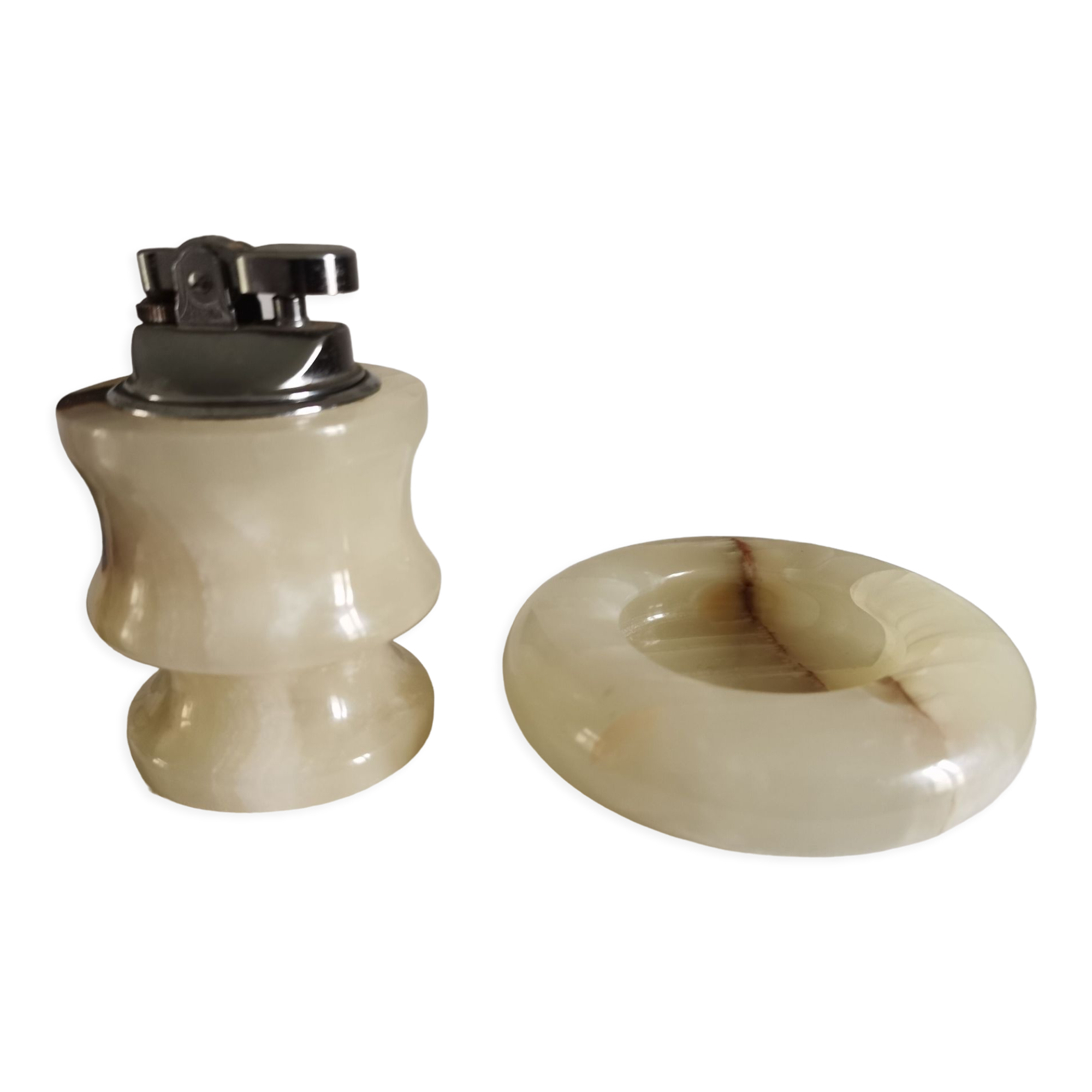 Onyx ashtray and table lighter set