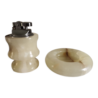 Onyx ashtray and table lighter set