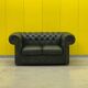 Vintage Green Leather Chesterfield Sofa: Two Seater