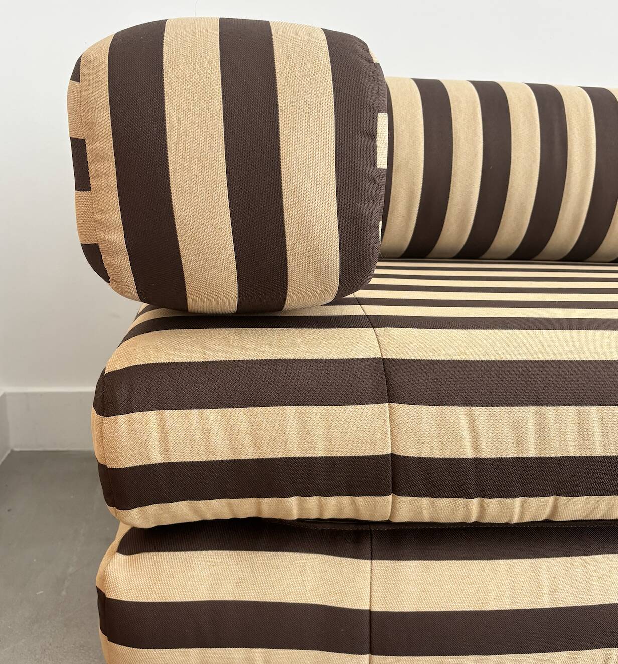 Beige and brown sofa vintage guest bed