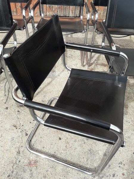 6 Bauhaus armchairs steel and leather / design
