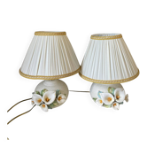 Paire de lampes de chevet, céramique florale vintage de Nazareno Picciotti, Deruta Italie