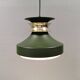 Hanging lamp in green lacquered metal with golden “ring” and bottom grille.