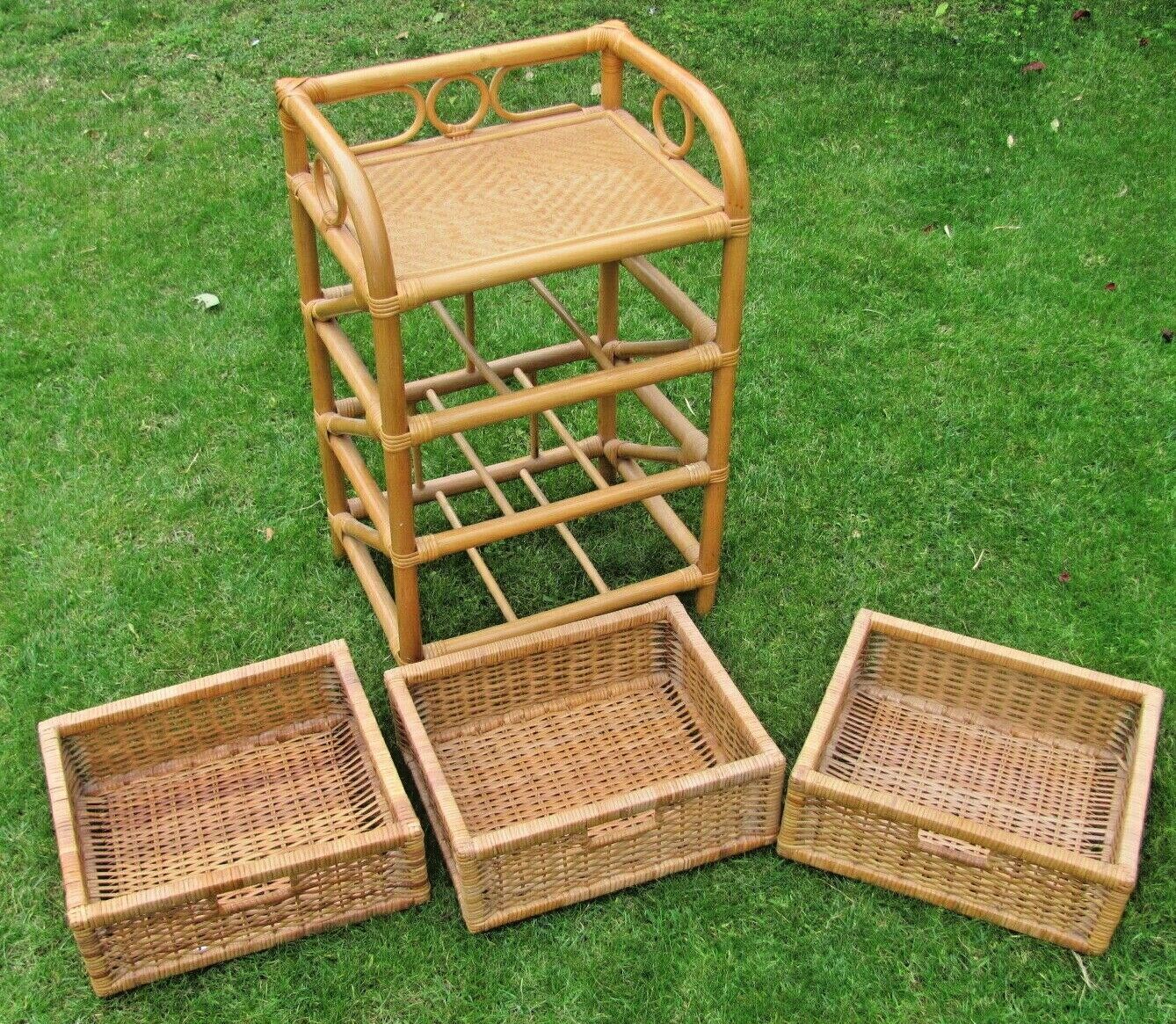 Bedside table - 3 drawers - rattan and wicker