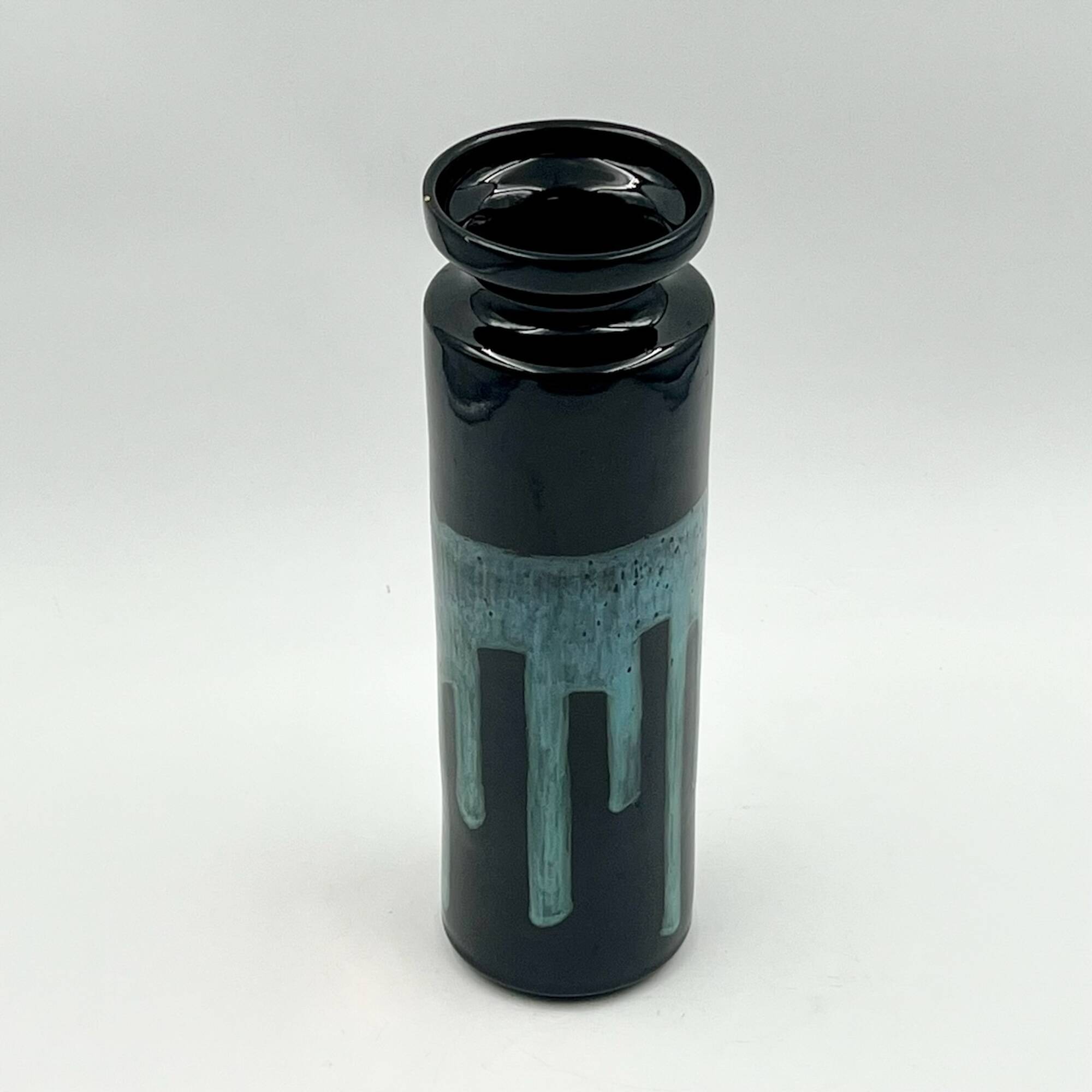 Vintage 60s Ceramic Italian Handmade Vase – Caruso Design Politi Recanati - Black Base with Turquois