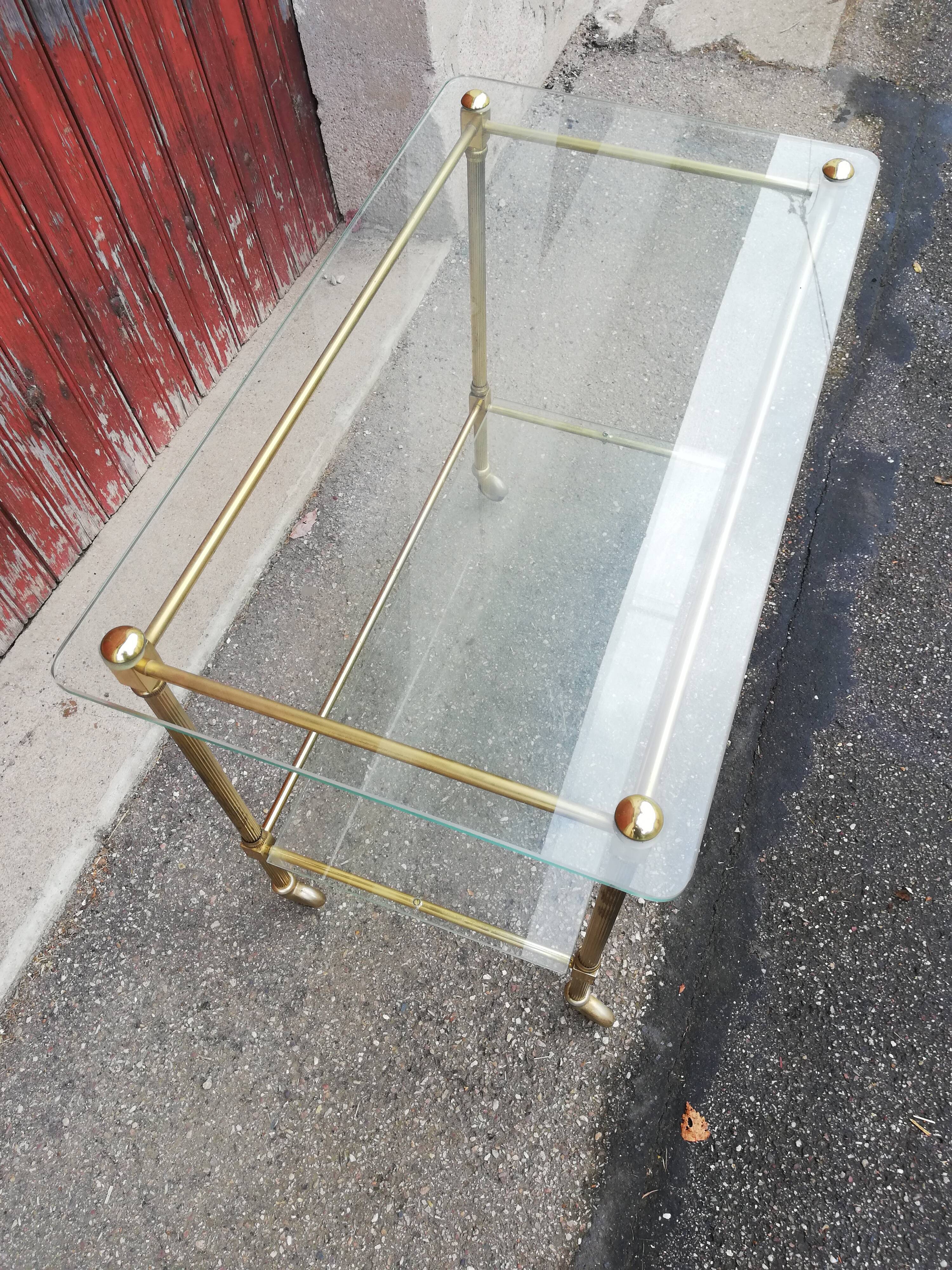 Desserte vintage laiton et 2 plateaux verre