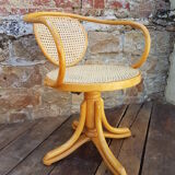 Fauteuil de bureau bois courbé et rotin
