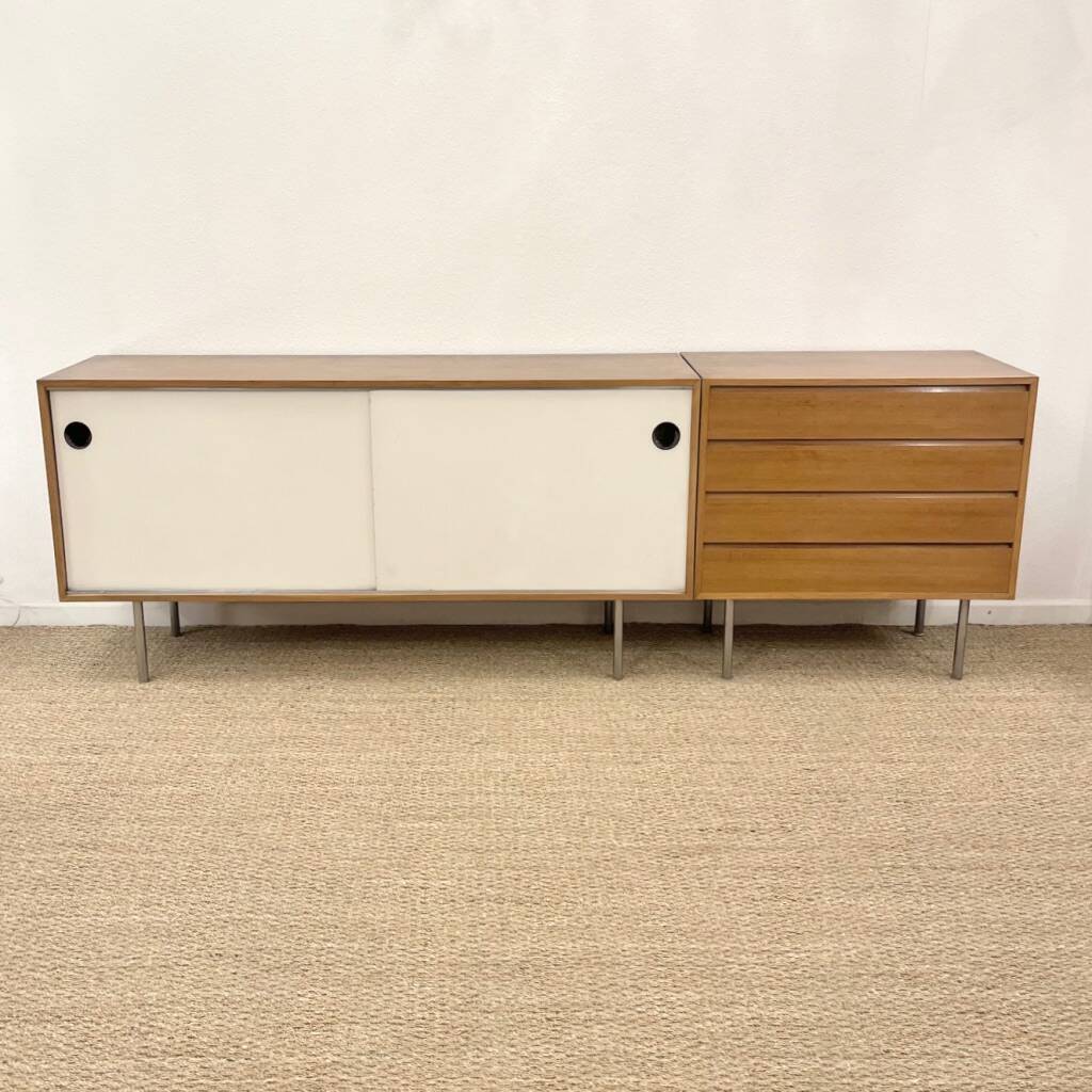 Kurt Thut vintage enfilade in 2 parts, walnut and metal from the 1950s.