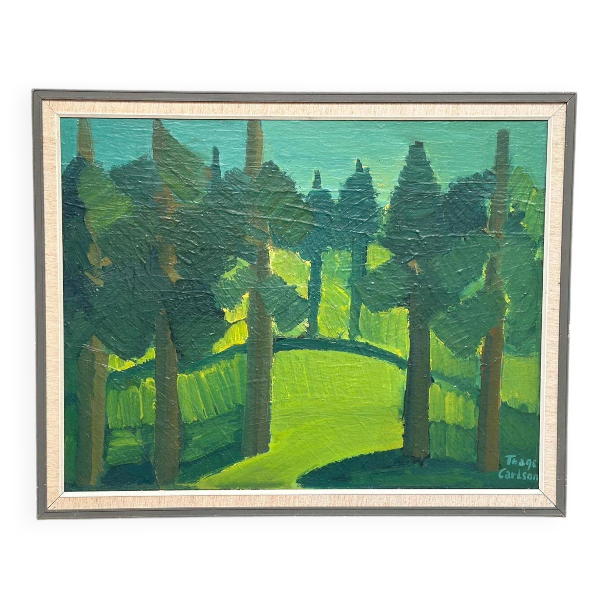 Original Mid Century Swedish Oil On Panel – “Forest” By Thage Carlson – Vintage & Framed – 87 × 70 Cm (34.3" × 27.6")