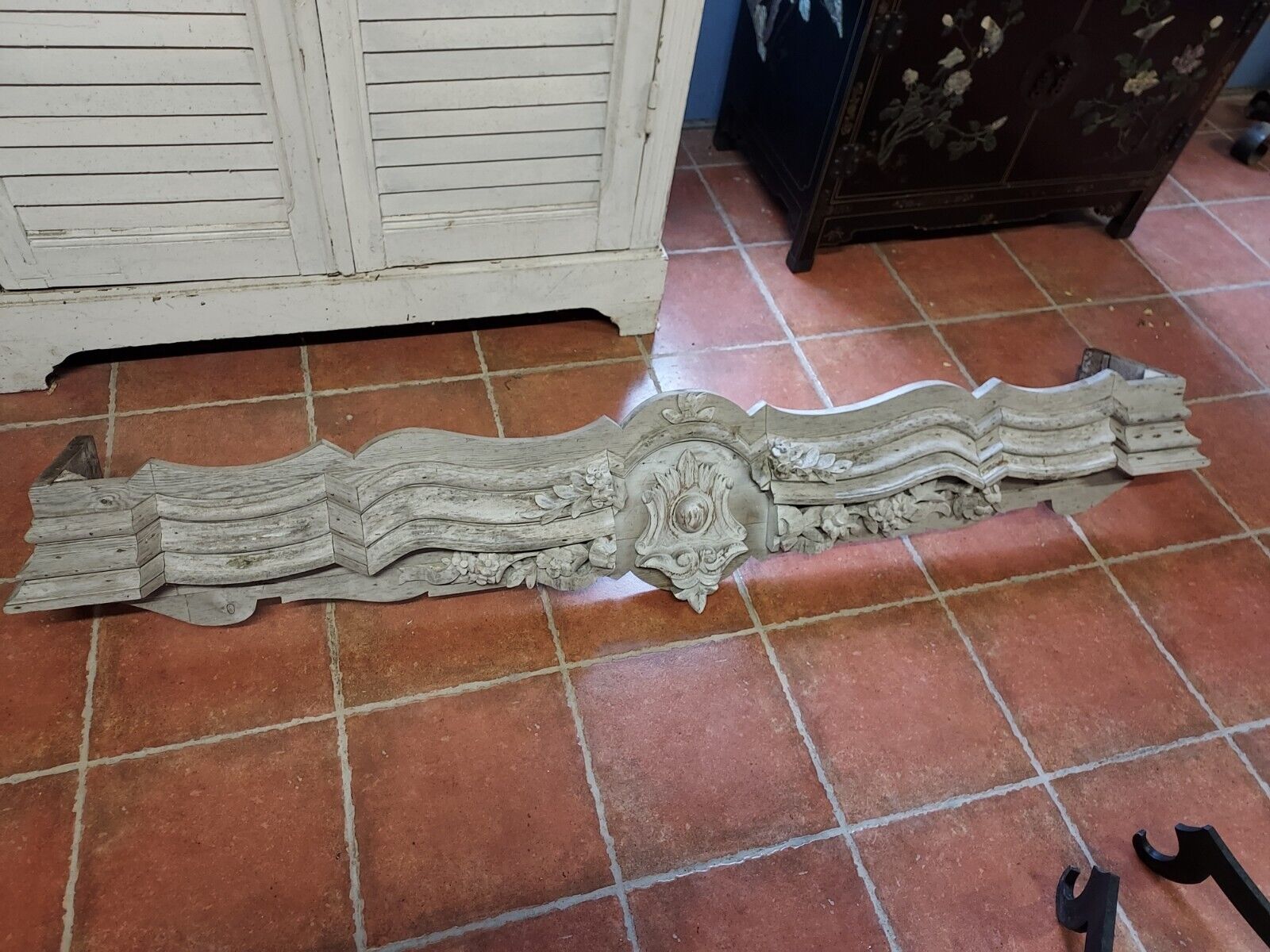 Carved wooden pediment