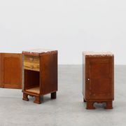 Pair of Art Deco nightstands in oak with marble top, France ca. 1925
