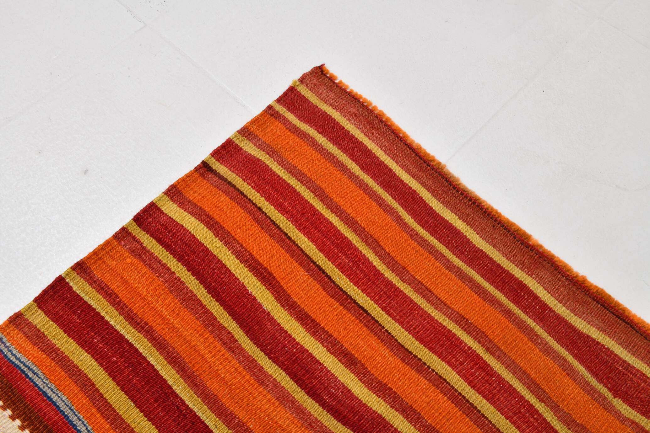 Pumpkin Orange Striped Turkish Woven Kilim Rug, 158x390 Cm