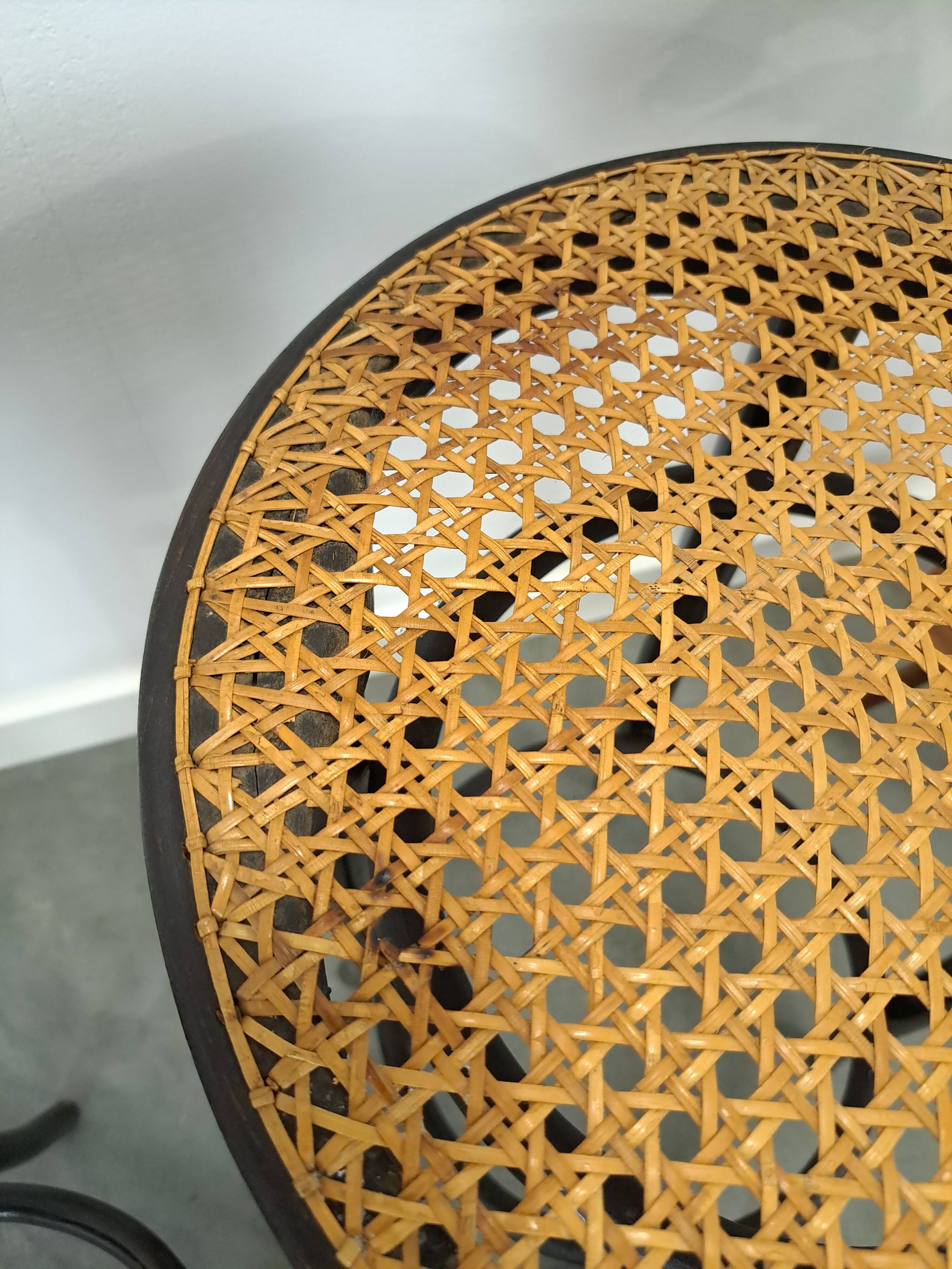 Set jaren 50 houten barkrukken met webbing uit Frankrijk vintage