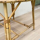 Round coffee table rattan and oak vintage