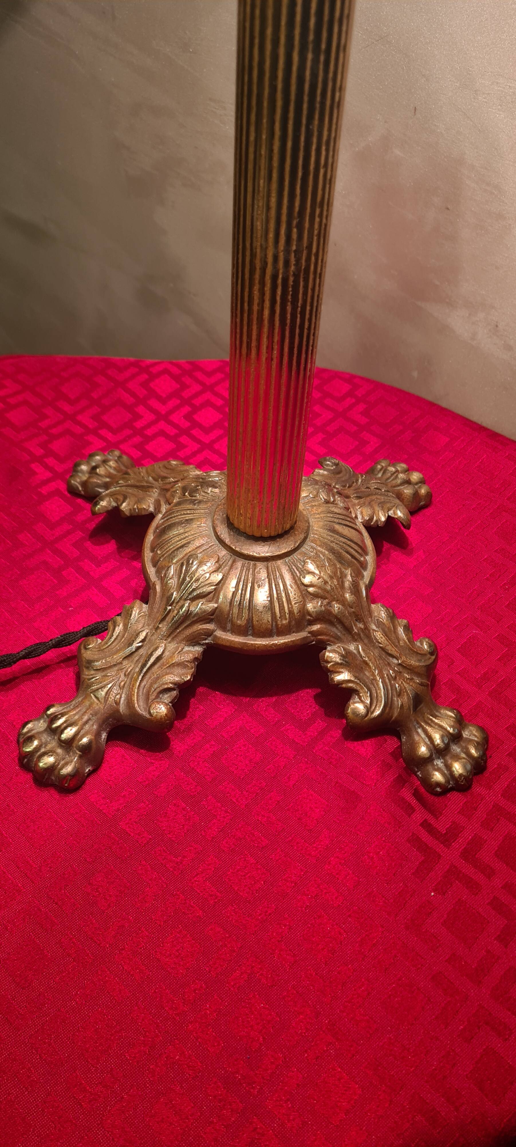 antique bronze lamp, glass paste lampshade, electrically redone