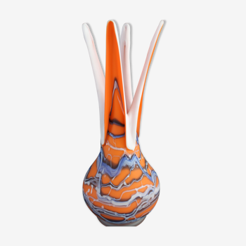 Colorful vase orange glass paste - year 1980