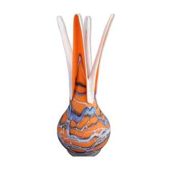 Colorful vase orange glass paste - year 1980