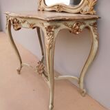 Console set and its mirror in lacquered wood Louis XV style