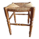 Turned wood stool, straw seat, vintage countryside